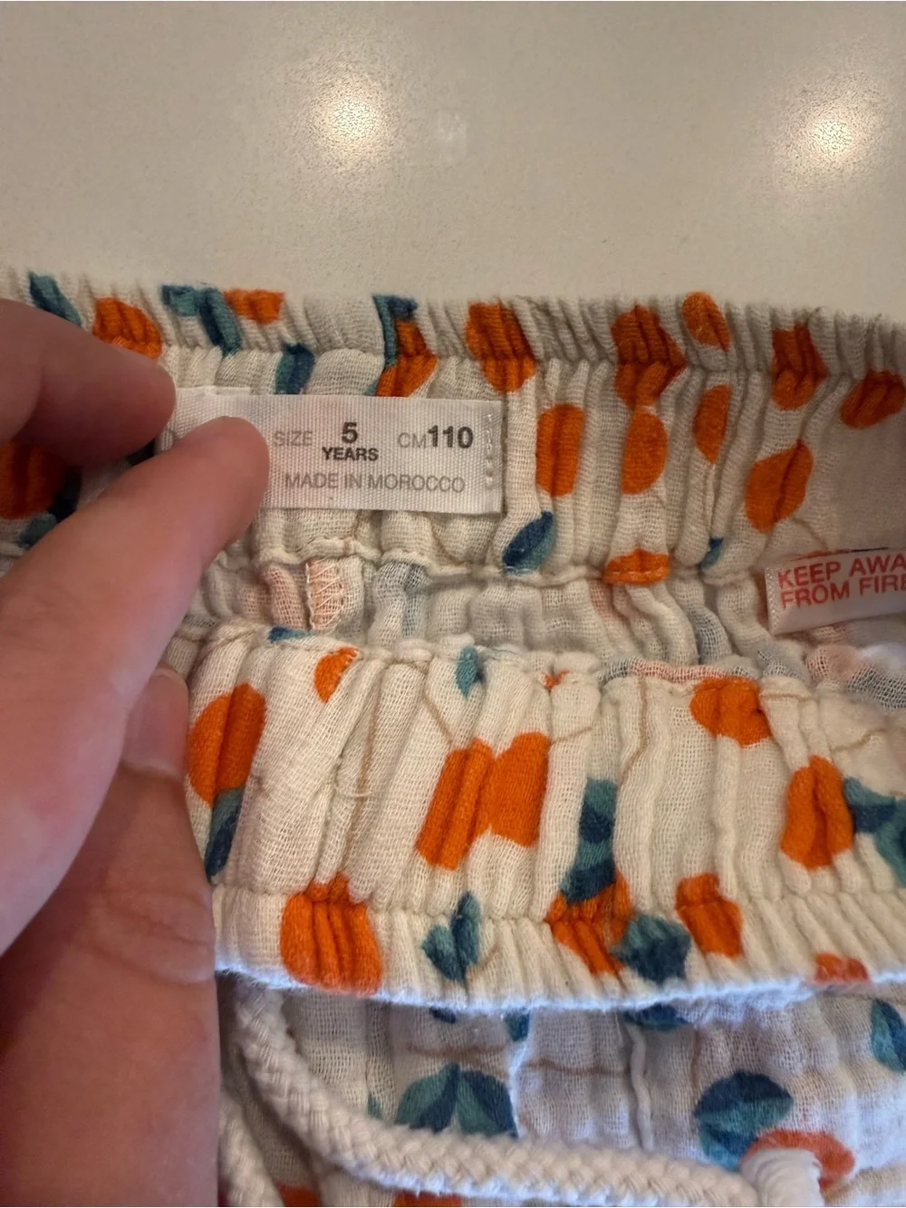 Zara White Pajama Pants with Orange Dot and Teal Leaf Print